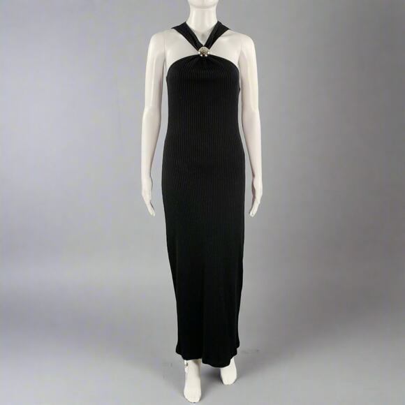 LOEWE Size M -Anagram- Black Cotton Ribbed Halter Dress - Picture 1 of 7